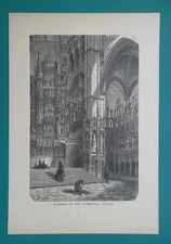 SPAIN Toledo Cathedral Interior View - 1875 Engraving Print