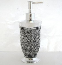 NEW SILVER DOTTED RESIN HEART PATTERN+REFLECTIVE MIRROR SOAP+LOTION DISPENSER