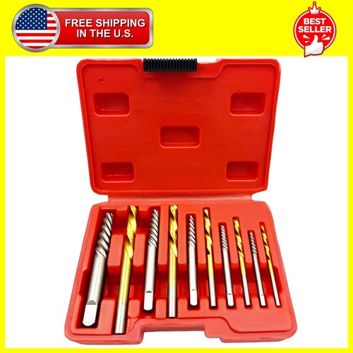 10Pcs Screw Extractor and Left Hand Drill Bits Set, Bolt Remover Reverse Cobalt