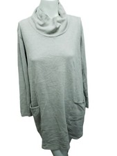 PURE JILL Women's Soft Touch Cotton Long Shirt pockets mockneck Large beige
