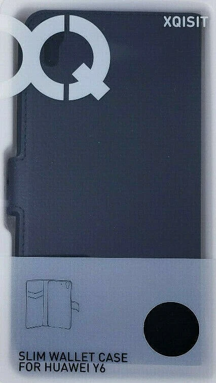 Funda Cartera Delgada Negra Xqisit para Huawei Y6 Tarjeta Bolsillo Libro Cubierta Original Foto 4 de 4