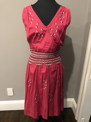 New BCBG Max Azria Collection Runway Dress Hot Pink Navy White Embroidered Sz M