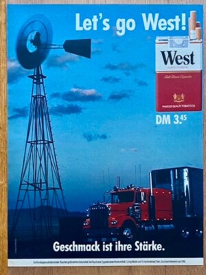 Let´s go West Cigarette US Truck Original 1986 Vintage Advert Werbung Reklame