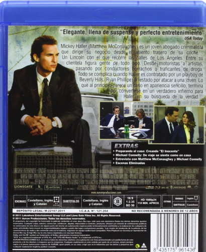 El Inocente Blu-ray (5 Octubre 2011) The Lincoln Lawyer Matthew McConaughey, Ma - Imagen 2 de 2