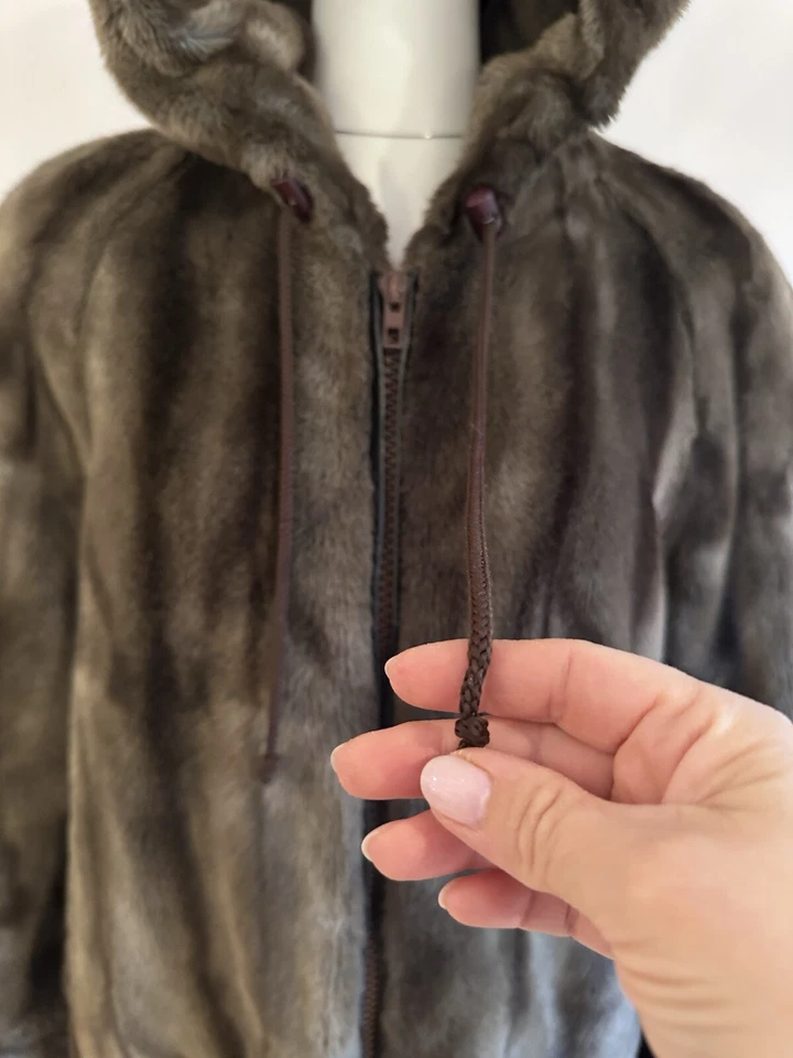 Abrigo de piel sintética para mujer talla XL sudadera con capucha marrón piel de oveja chaqueta cálida con bolsillos Foto 4 de 4