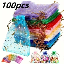 Moon Star Organza Bags Mixed Color Mesh Candy Gift Pouches for Jewelry Christmas