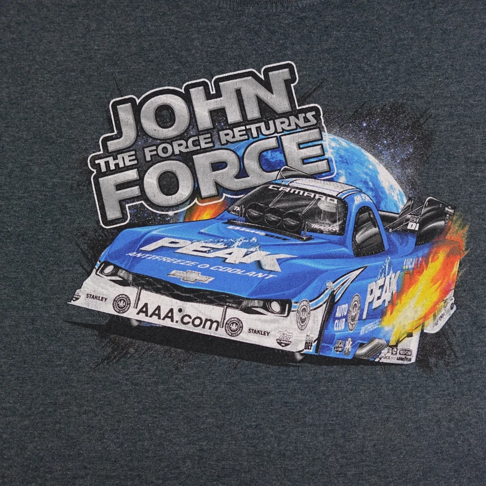 Camisa John Force Para Hombre XL Gris NHRA Drag Racing The Force Returns 16x Gráfico Foto 4 de 4
