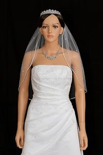 1T White Bridal Elbow Length Scattered Rhinestones Rattail Edge Wedding Veil
