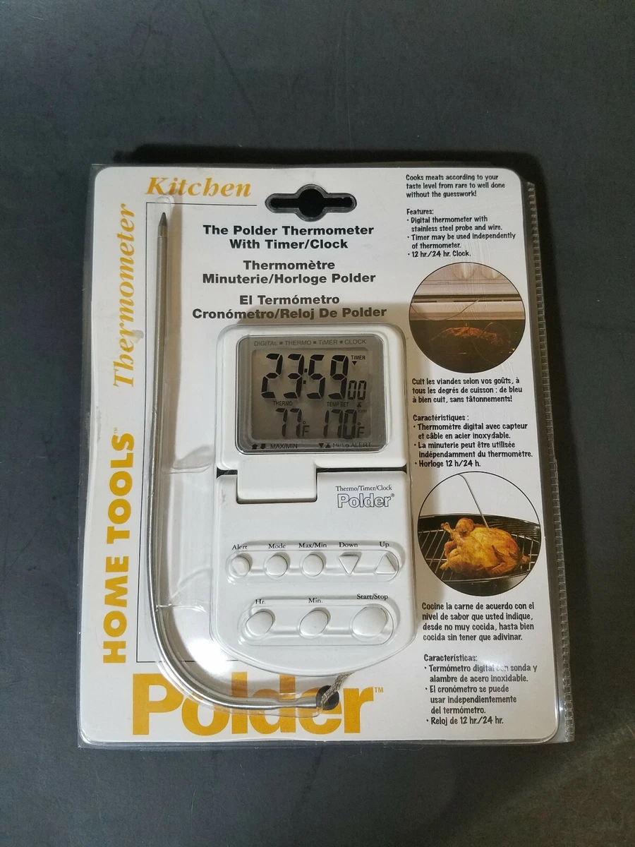 Polder Digital Kitchen Cooking Thermometer w/ Timer & Clock