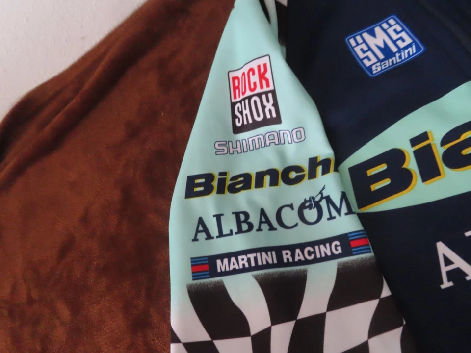 Vintage SMS Santini Bianchi Martini Racing full Zip Cycling Team Bike Jersey XL - Image 4 of 4