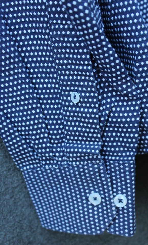 Toscano Navy Dress Shirt Polka Dots Long Sleeve Button 100% Cotton Size Large - Image 3 of 4