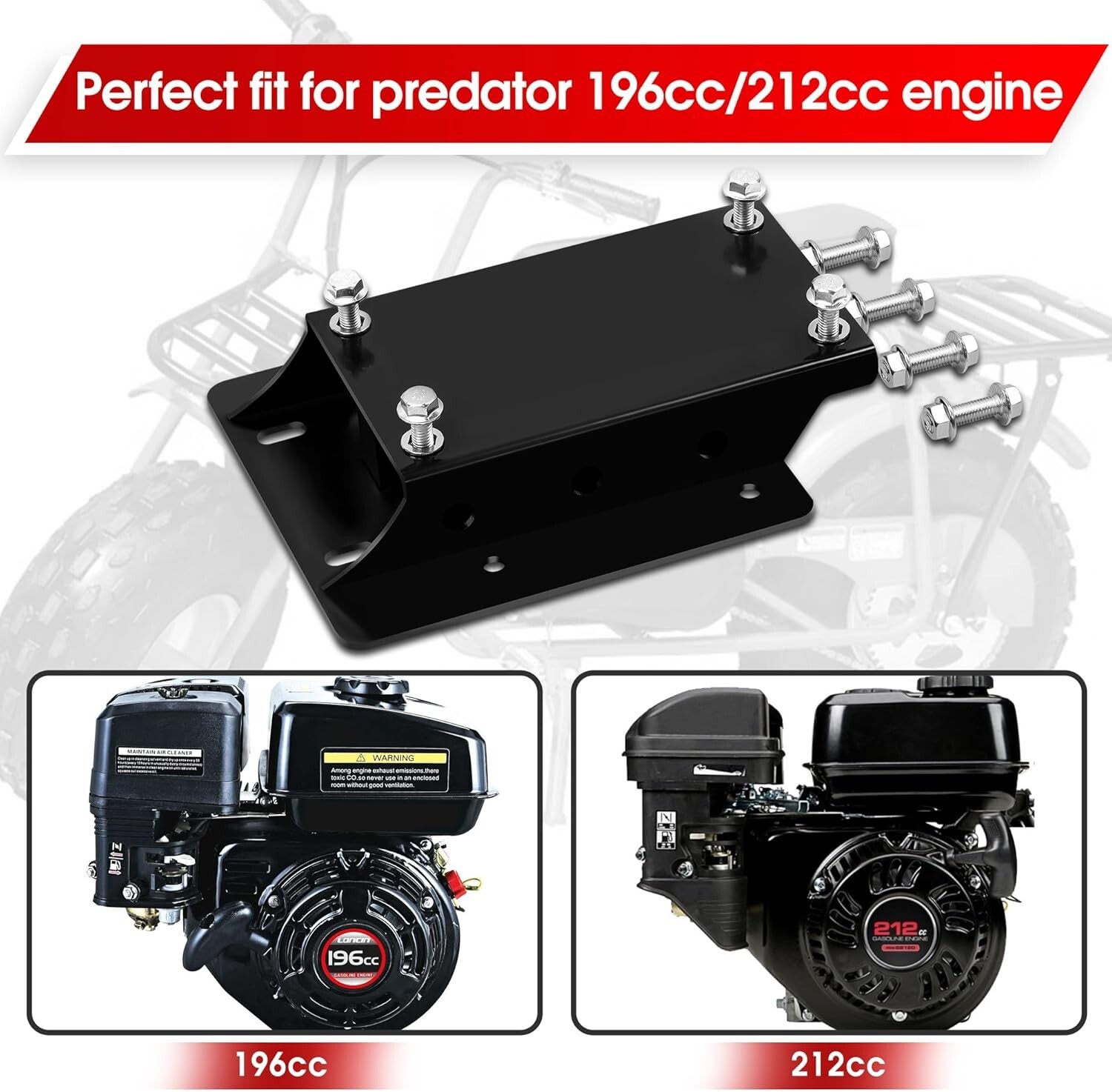 Torque Converter Motor Riser Plate Mount Predator 196cc/212cc Engine 1 3/4" Lift