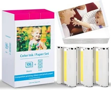 KP-108IN 3 Color Ink and 108 Sheets 4x6 Photo Paper for Canon Selphy CP1500 1200