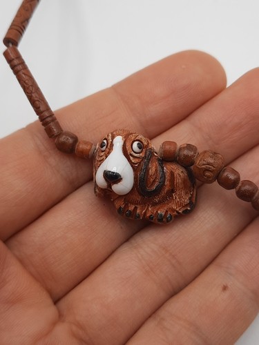 LEPS Peru Hound Dog Necklace Pottery Beads 19.5" Beagle or Bassett Fun Whimsical - Picture 4 of 5