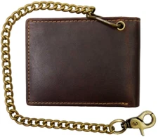 Men's Genuine Hunter Leather Biker Long Chain Wallet with RFID Blocking Bifold
