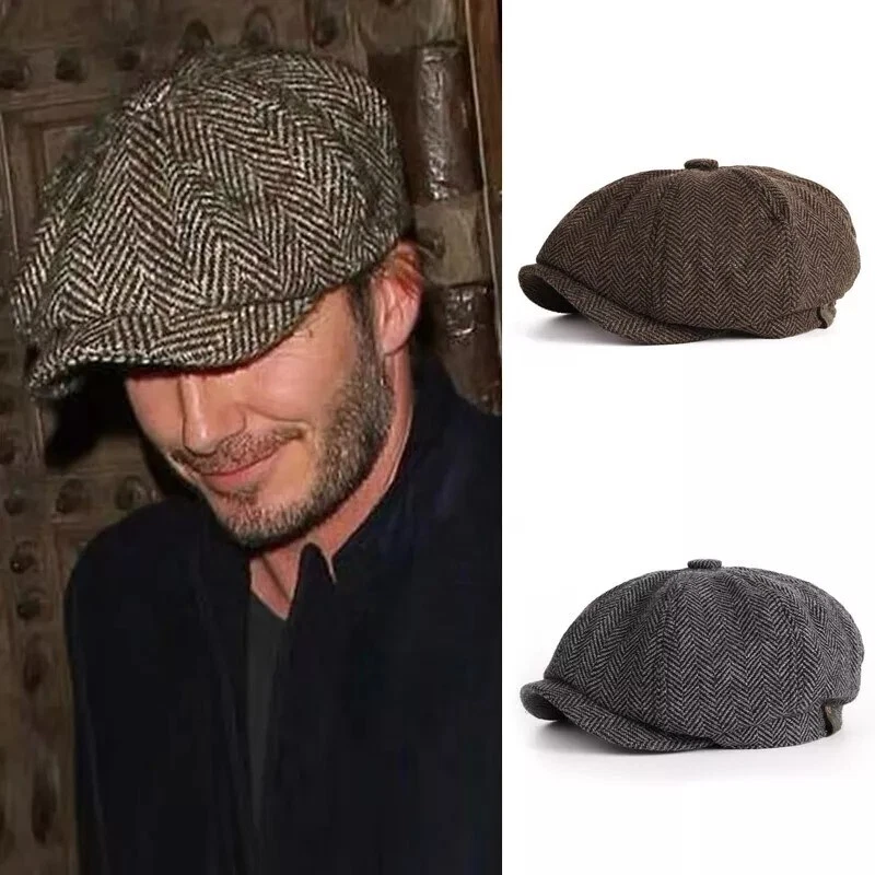 Hot Men's Wool Newsboy Gatsby Cap Driving Flat Cabbie Plaid Tweed Ivy Hat Golf - Image 4 of 4