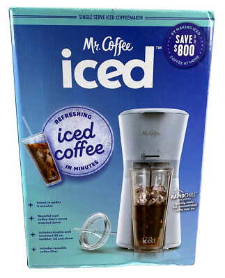 Coffee Iced Coffee Maker with Reusable Tumbler and Coffee Filter White 