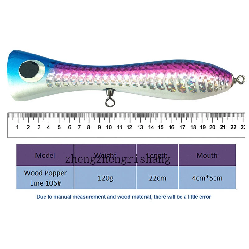 Señuelo de arrastre Popper de madera 220 mm 120 g flotante Big Game Topwater agua salada 1 pieza Foto 2 de 4