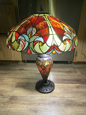 Art Nouveau Tiffany Style Leaded Slag Glass Boudoir Desk Table