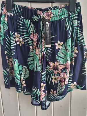 Ladies Red Herring Tropical Floral Print Shorts Size 10