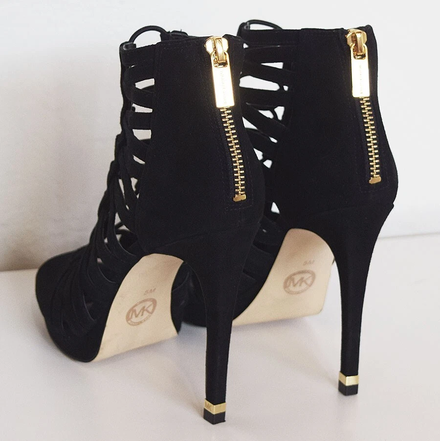 Michael Kors Clarissa tacco con cerniera in pelle scamosciata nera plateau punta aperta