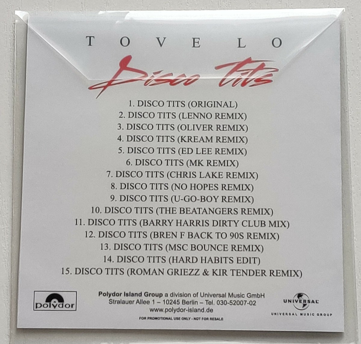 Tove Lo - Disco tits. Remixes (Maxi-Single, 15 tracks, Promo CD