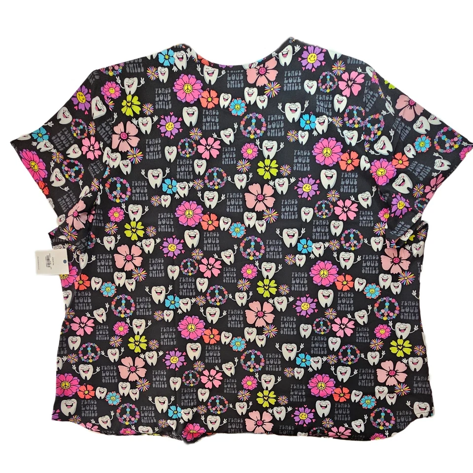 Cherokee Women's Dental Print Scrub V Neck Top 4XL Peace Love Smile - Image 4 of 4