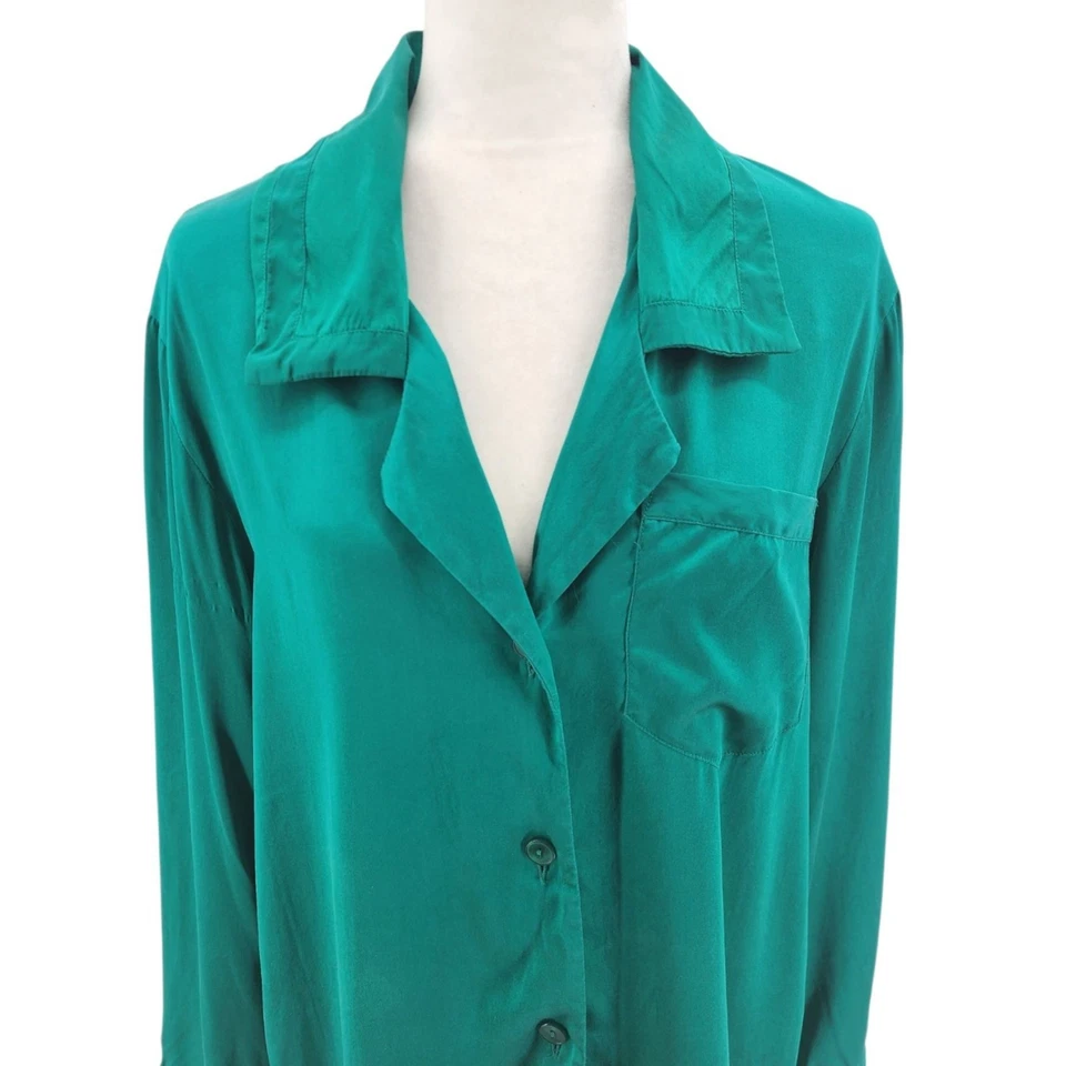 Camisa de dormir vintage Morgan Taylor feminina pequena verde seda manga longa - Imagem 2 de 4