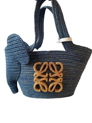 LOEWE Paula's Ibiza Elephant Basket Blue Raffia Bag Pre-Owned