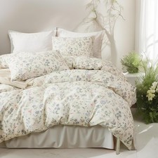 Chic Garden Floral Duvet Cover Full Beige Soft 100 Cotton Cute Colorful Flor...