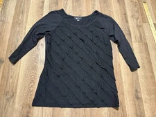 AB Studio Shirt, Women's Size Medium, Black,  3/4 Sleeve, Ruffle Tiered
