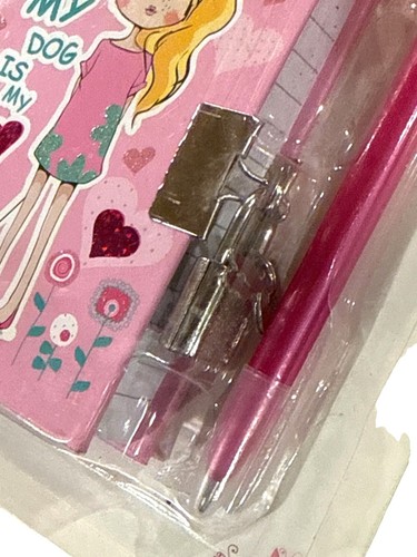 Vintage Claire's Club Mini Diary Lock & Key Pom Pom Pen Set 4" x 3" x .75" Pink - Picture 5 of 5