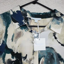 Women's Plus Top 3XL Teal Watercolor Billowy Relaxed Fit Flowing Lagenlook Artsy
