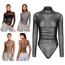 Womens Bodysuit Long Sleeve Outfits Nightclub Leotard Costume Jumpsuit Samba