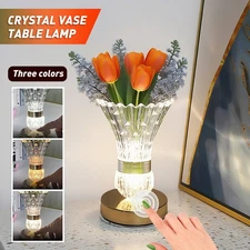 3 Colors Crystal Table Lamp Touch Switch Rechargeable Dimmable Decor Desk Lamp
