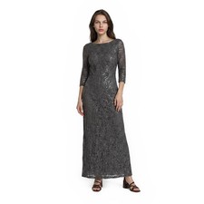 Jessica Howard Maxi Dress Women's Size 16 Gray Lace Sequin Beaded Evening Gown