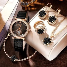 Reloj mujer negro 6 piezas cuarzo diamantes imitaci n estrellas regalo joyer a