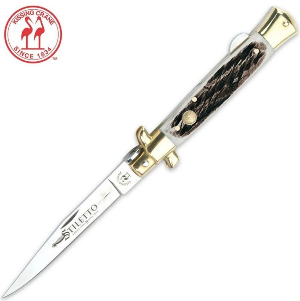 Kissing Crane Classic Burnt Bone Handle Folding Dagger Pocket Knife - NEW