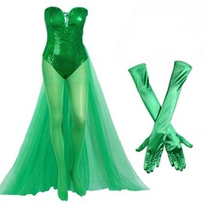 Halloween Green Cosplay Costume Set for Women Includes Dress Leaves, Footed