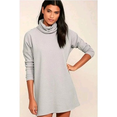 Lulus Long Sleeve Turtleneck Dress M Gray Waffle Knit Minimalist Cozy Casual 