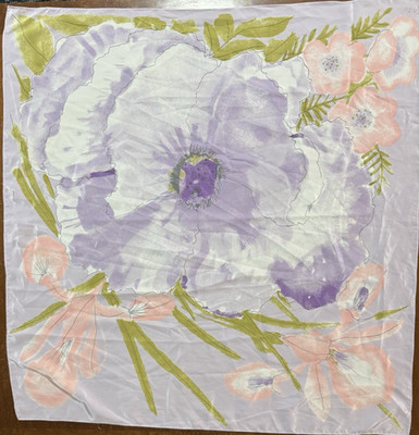 Vera Neumann Vintage Floral Scarf Lavender Peach Watercolor Square 70s/80s 27''