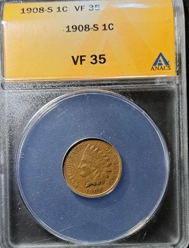 1908 s indian head penny cent VF-35