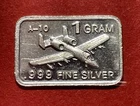 Solid Silver, 1 Gram, Nicely Detailed A-10 Warthog Bar! Fine .999 Pure Silver!