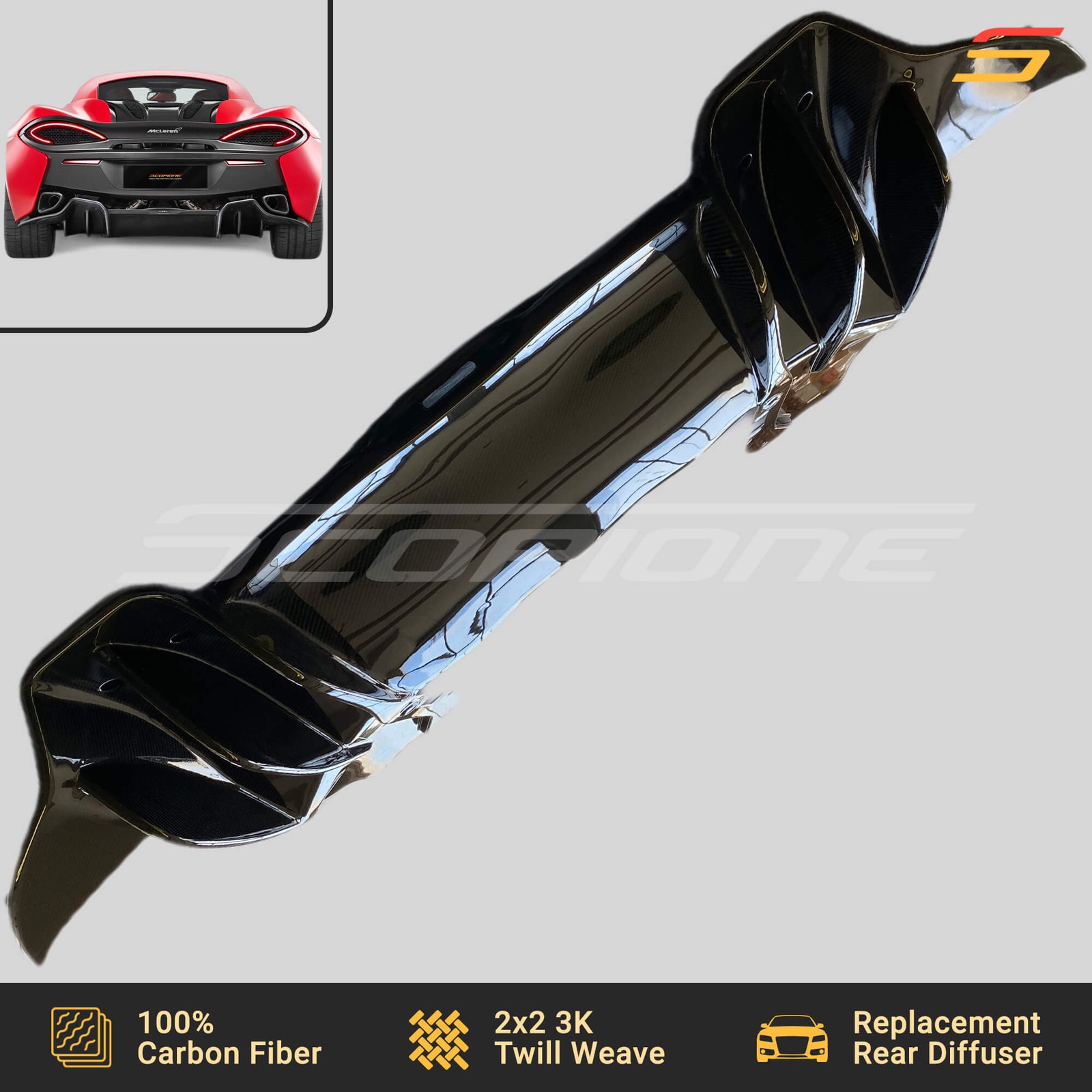 Scopione Carbon Fiber Lower Rear Bumper Diffuser for McLaren 540C 570S 570GT