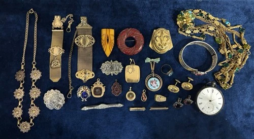 Antique Jewelry Lot Pins Etc  Victorian Edwardian Art Deco Mixed Era Some GF 925