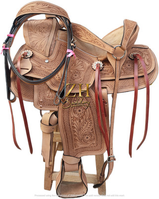 Western Horse Saddle Leather Barrel Racing Racer Trail Tooled Carved Equestrian