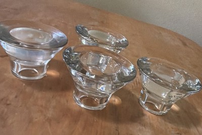 4. Vtg K&M Hagberg reversible glass candle holder, tealight holder tapered