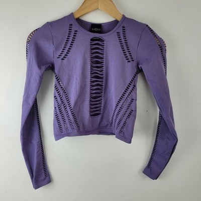 Lets Frans Urban Size S Purple Slit Cropped Long Sleeve Top Festival Casual