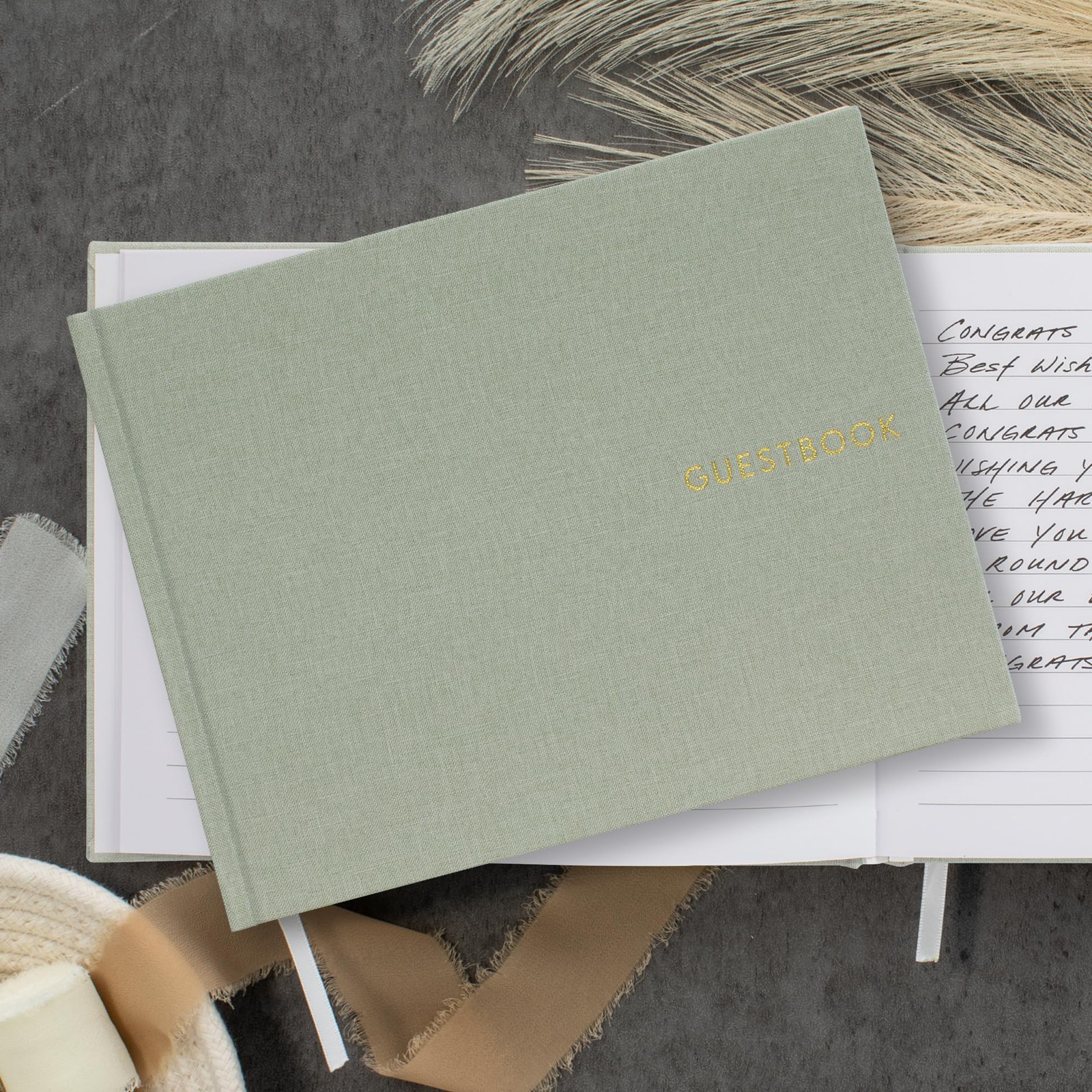 как выглядит Elegant Wedding Guest Book, Linen Guestbook to Sign in фото