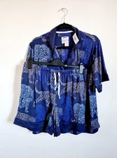 DKNY Womens Short Sleeve Top  and Short Pyjama Lounge Set Blue Size L